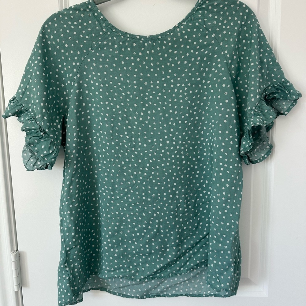 Mittoshop Dotted Ruffle Short Sleeve Blouse